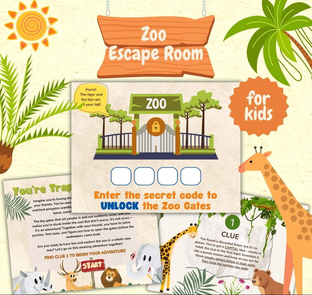 Zoo Escape Room for Kids – Printable Adventure Game – Arts Crafts Learning