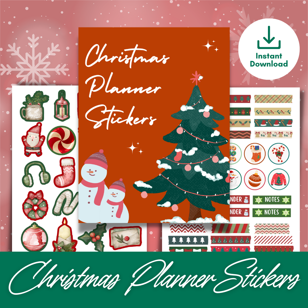 Red Christmas Planner Stickers Printable PDF