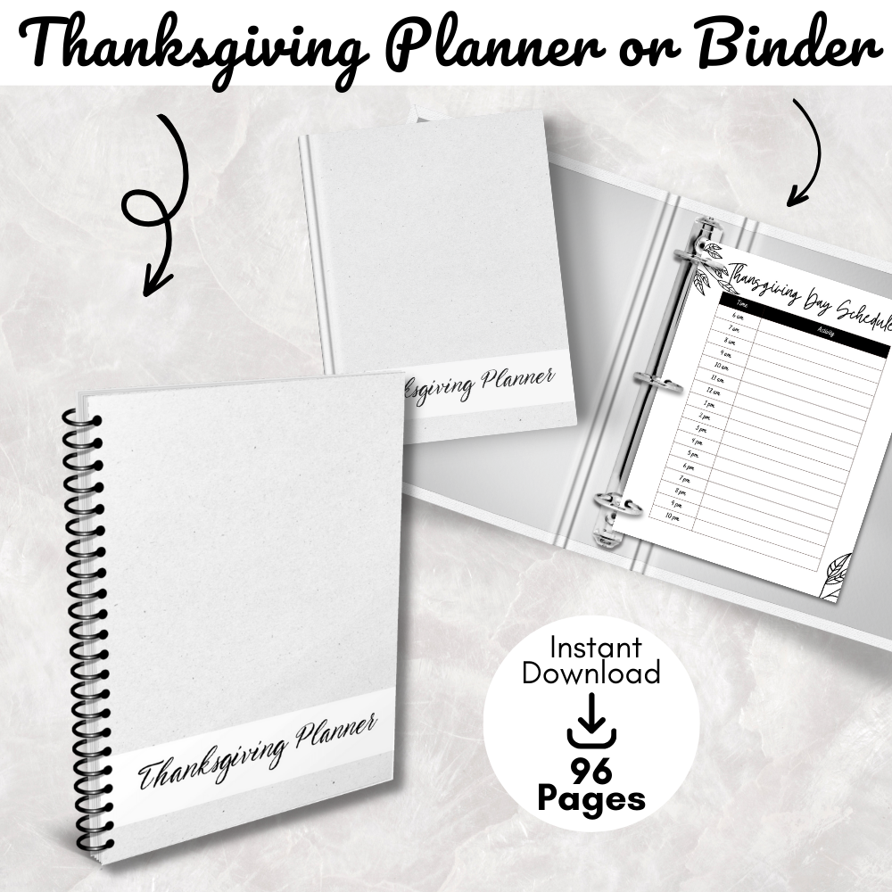 Black & White Thanksgiving Planner Printable PDF