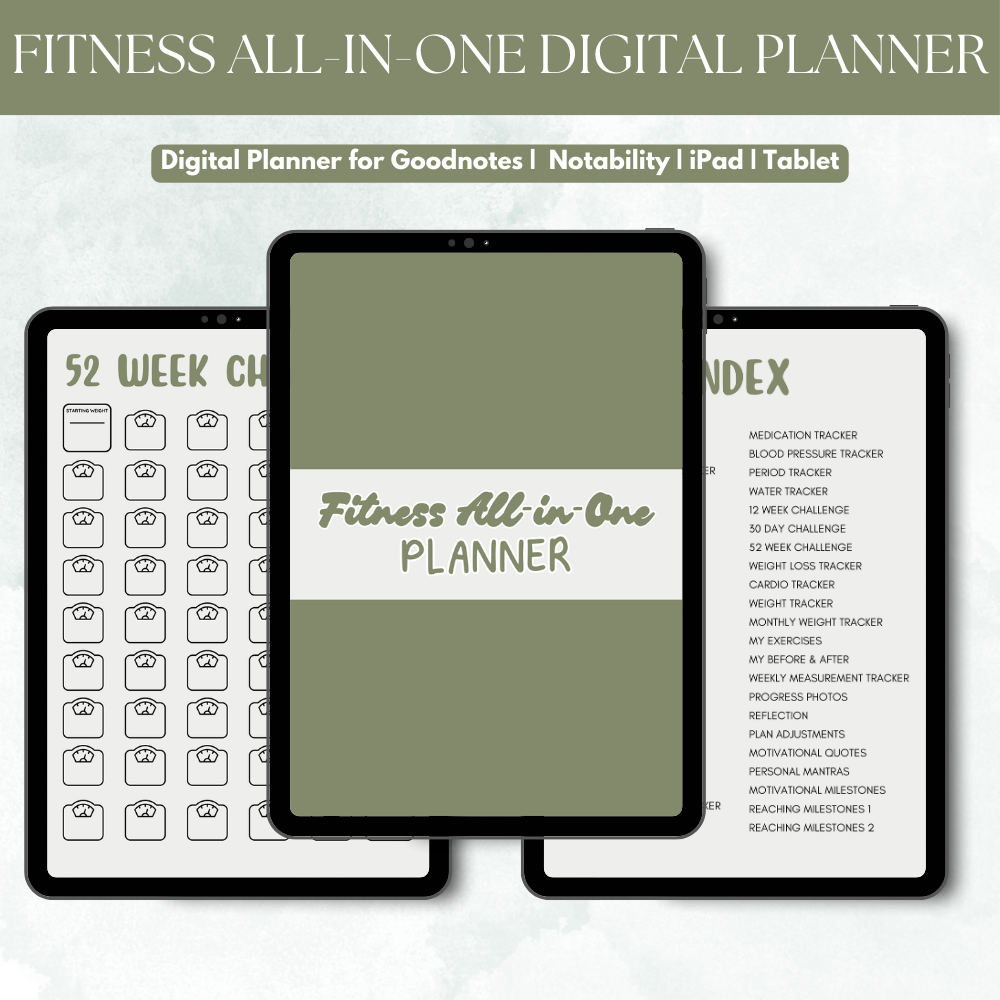 Digital 8.5x11 Fitness All-In-One Planner PDF