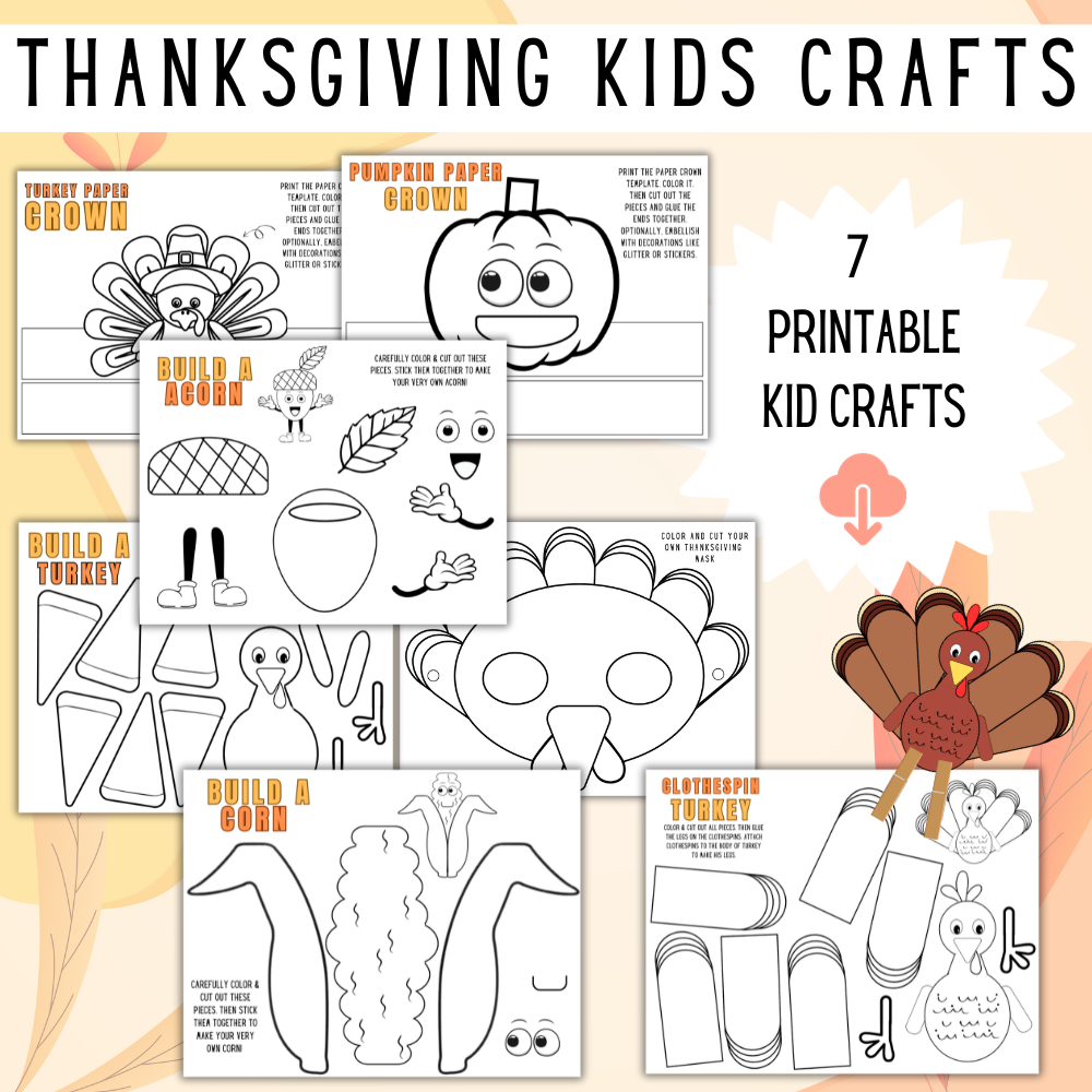 Printable Thanksgiving Kid Crafts PDF Pack