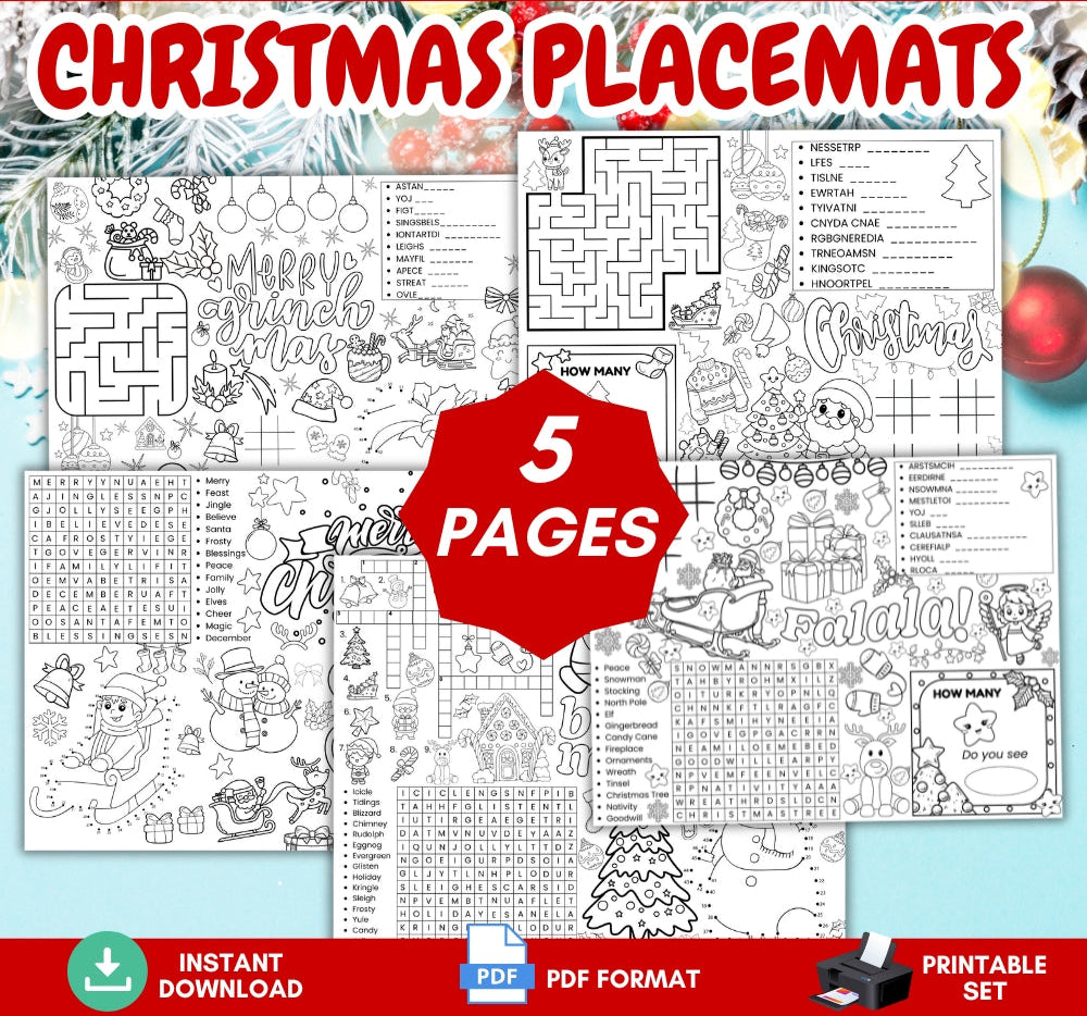 Christmas Placemats – 5 Printable Festive Designs