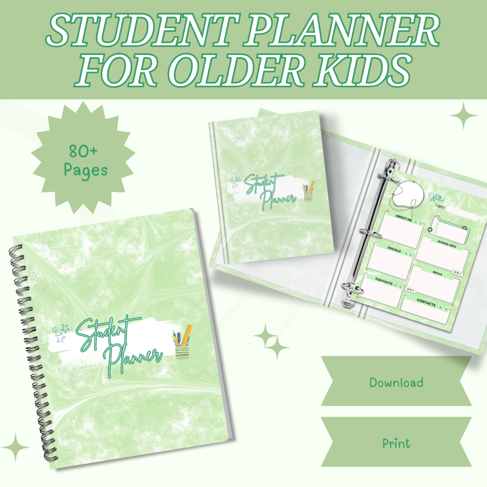 Older Kids Student Planner Green Design PDF