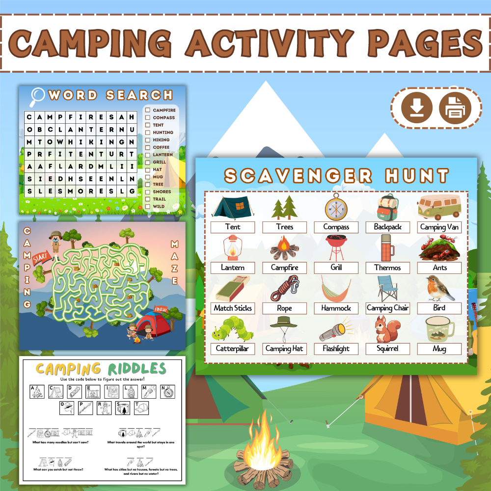 Camping Activity Pages – Fun Printable Kids Worksheets