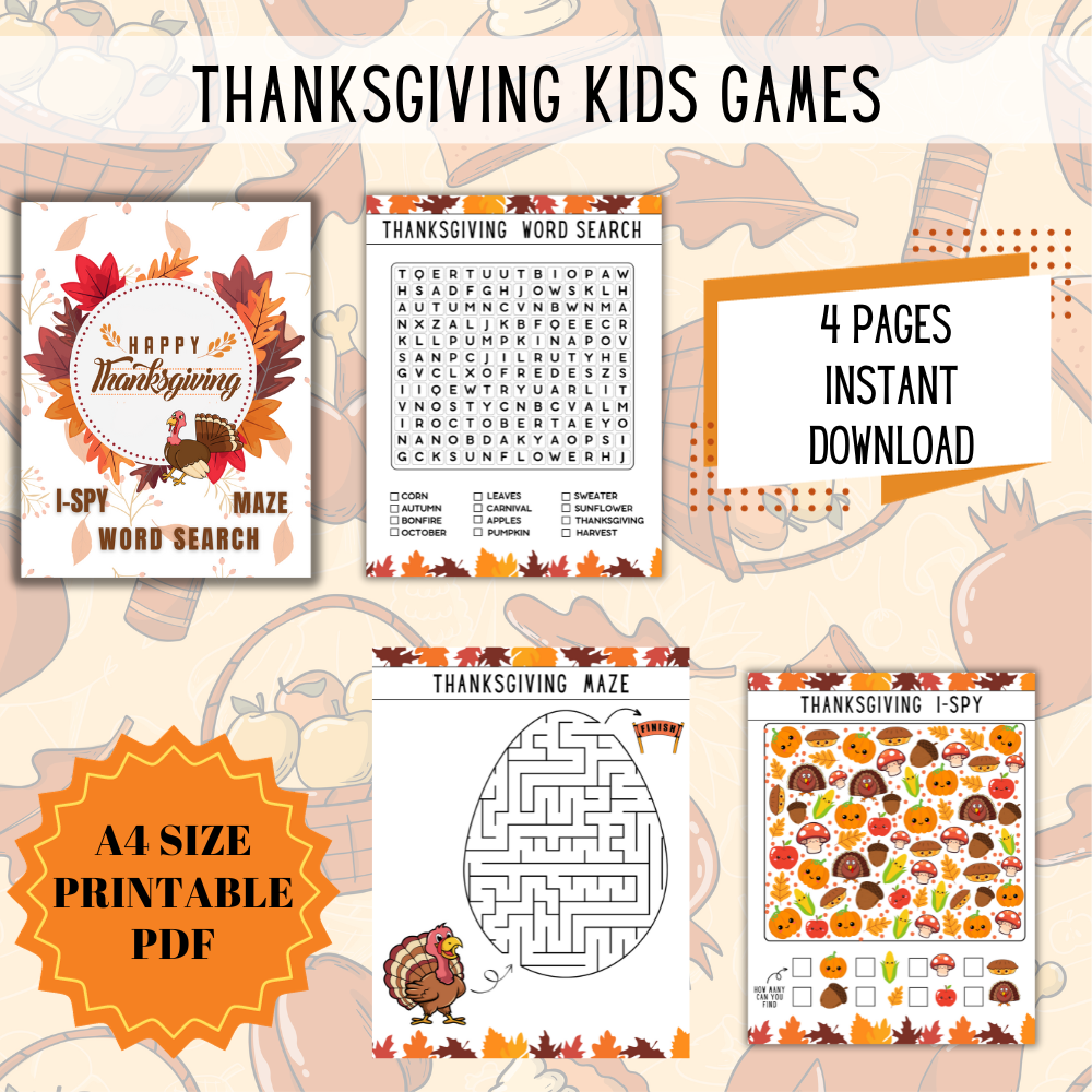 Thanksgiving Word Search, Maze & I Spy PDF