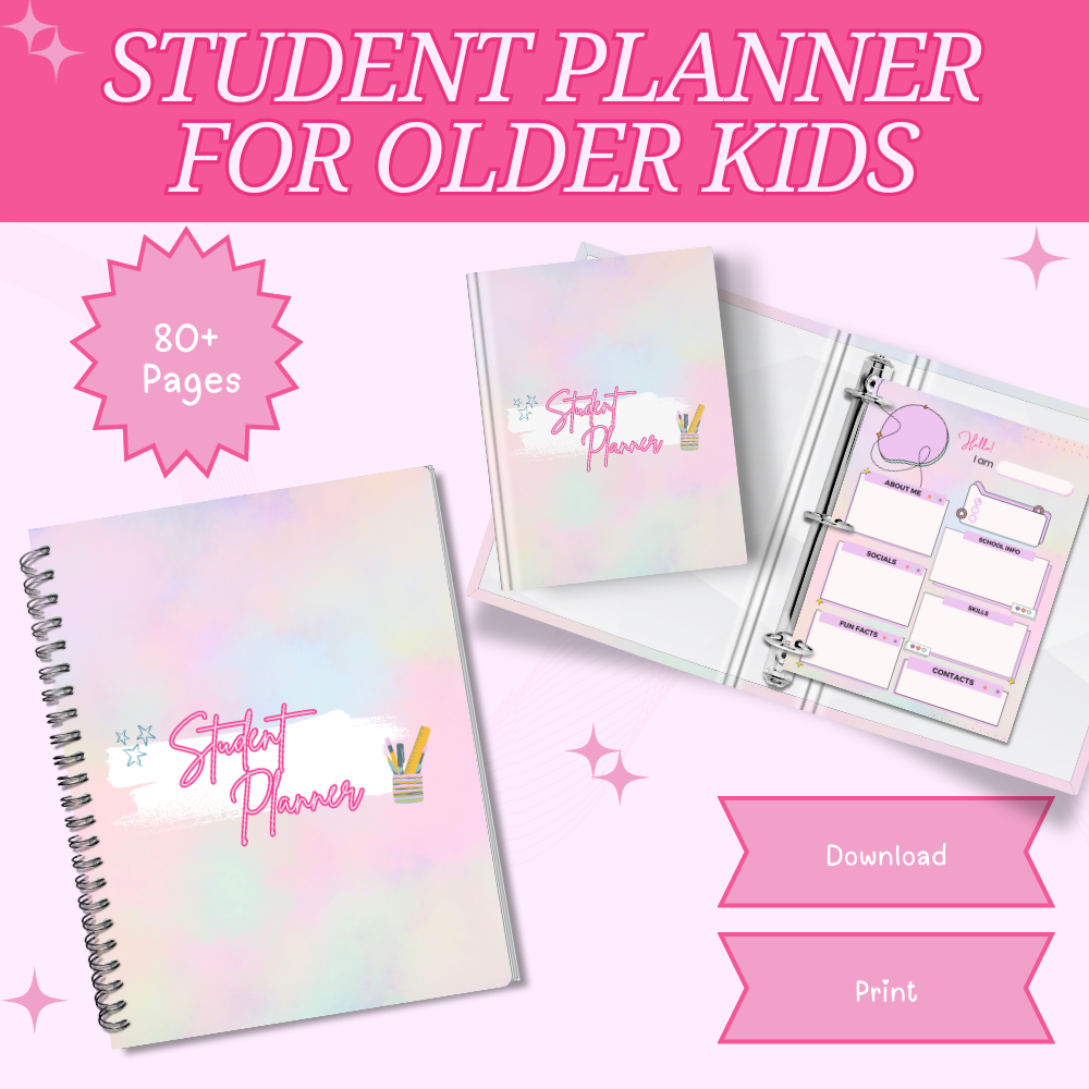 Older Kids Student Planner Pink Design PDF