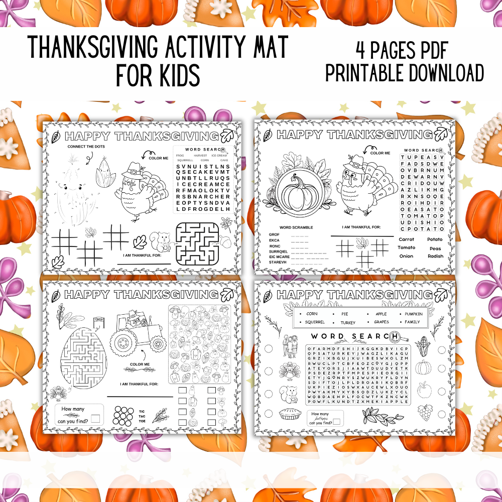 Thanksgiving Activity Mat Printable PDF