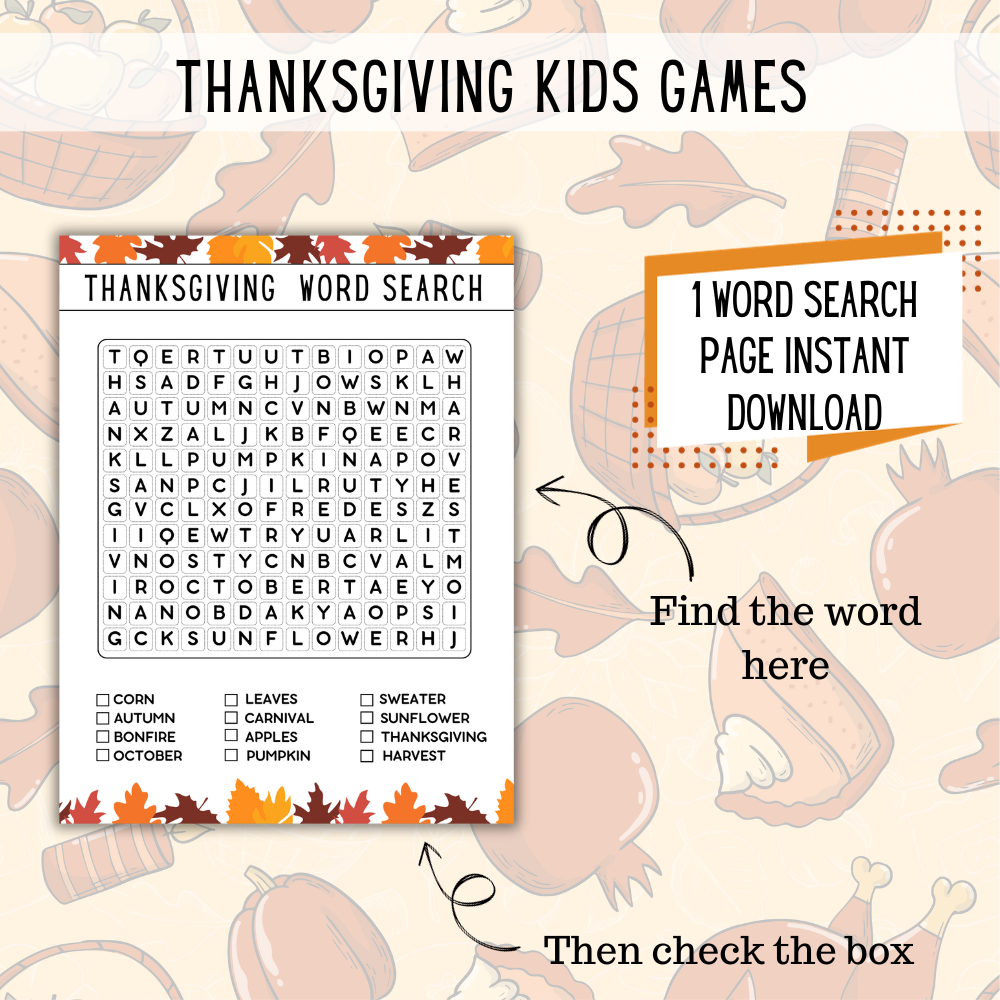 Thanksgiving Word Search, Maze & I Spy PDF