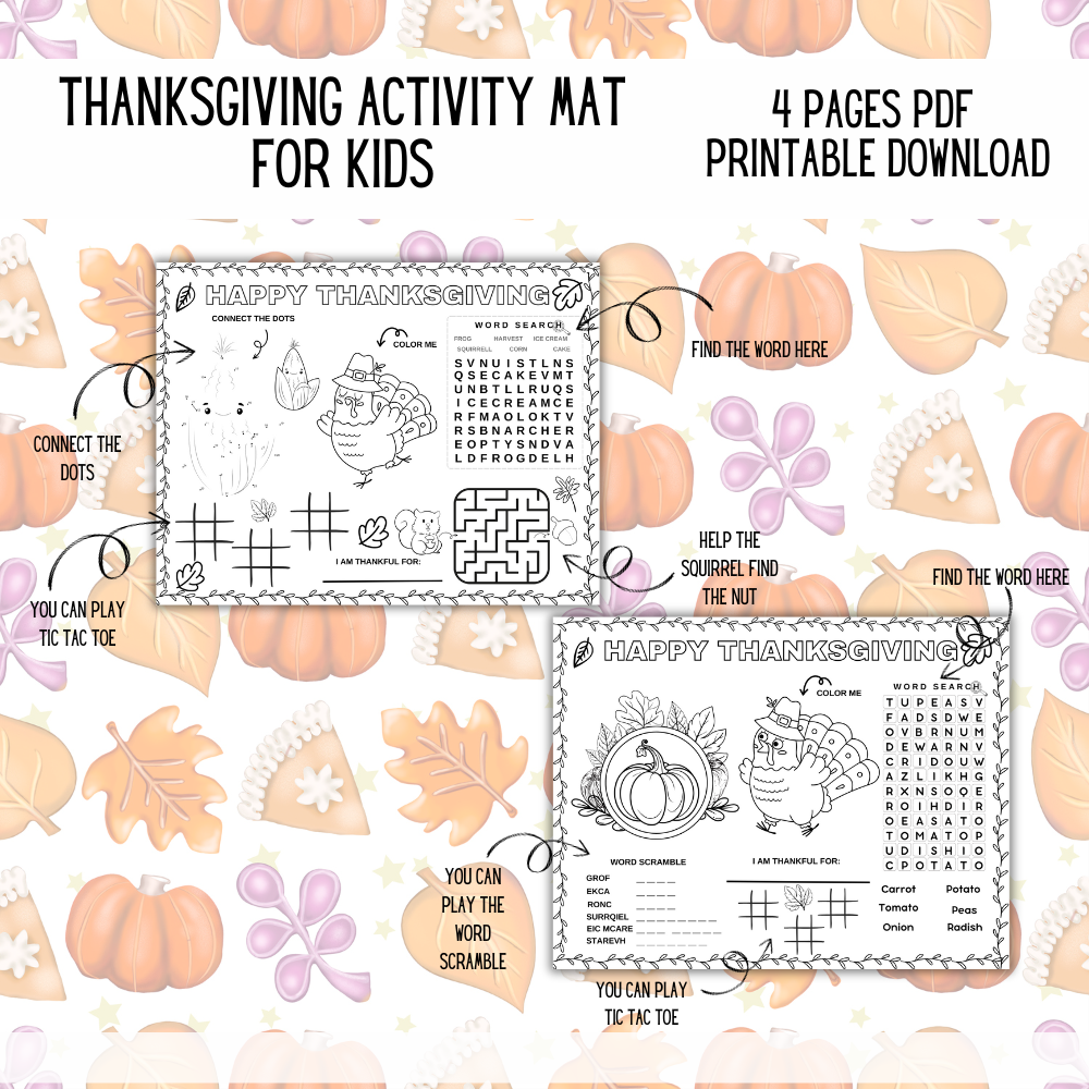Thanksgiving Activity Mat Printable PDF
