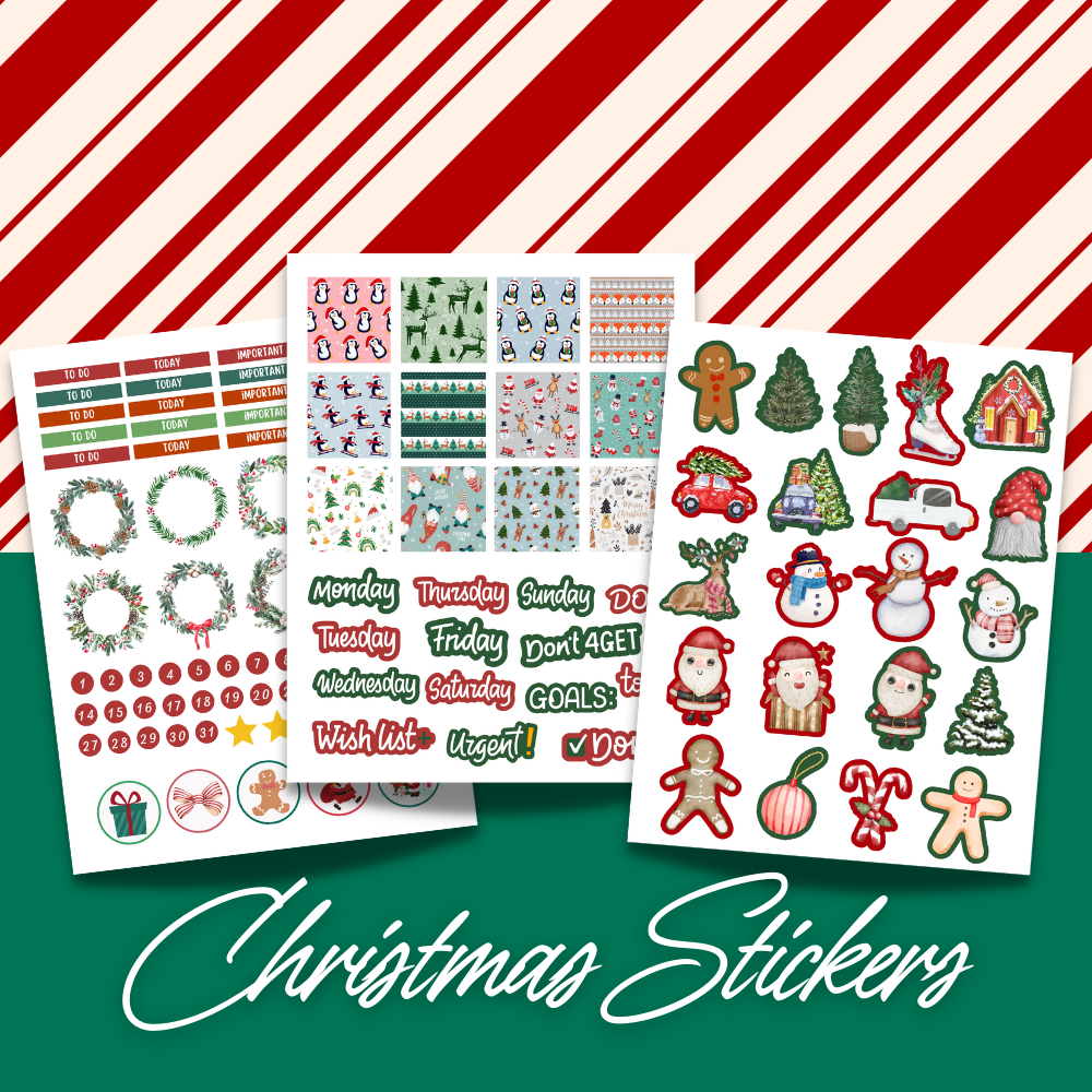 Red Christmas Planner Stickers Printable PDF