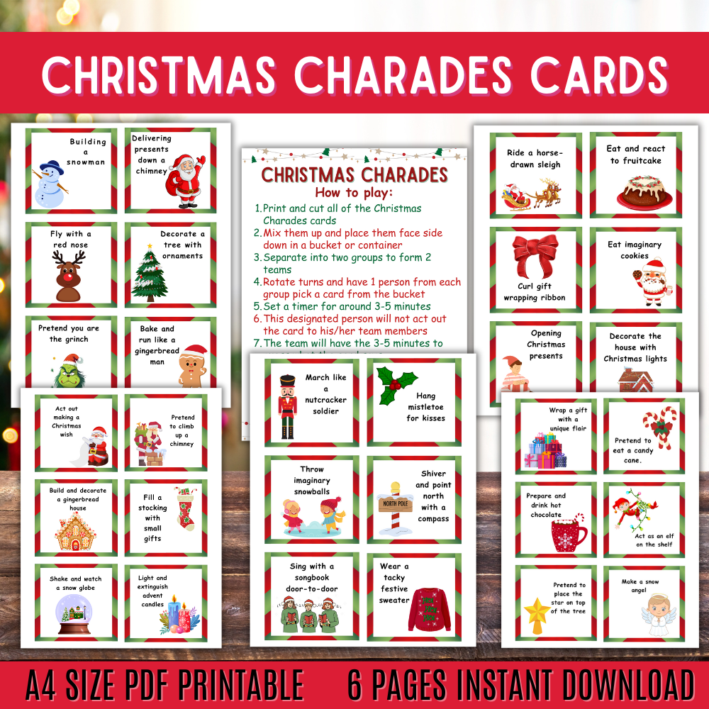 Christmas Charades Printable Party Game PDF