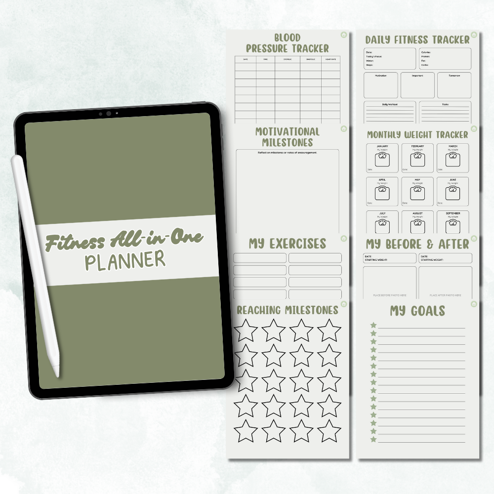Digital 8.5x11 Fitness All-In-One Planner PDF