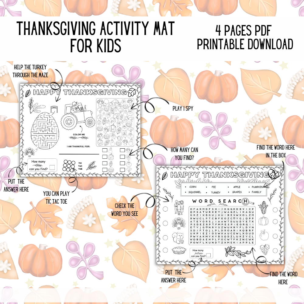 Thanksgiving Activity Mat Printable PDF