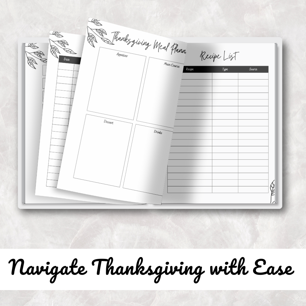 Black & White Thanksgiving Planner Printable PDF