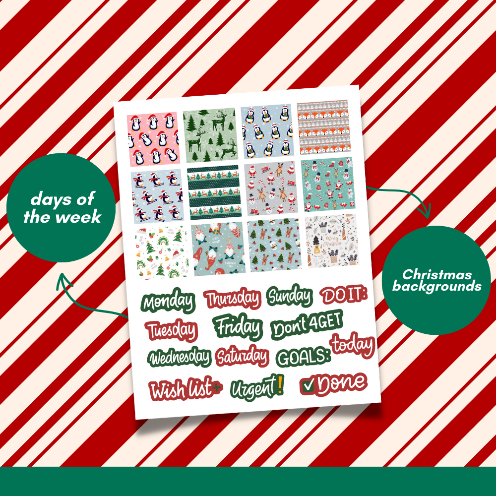 Red Christmas Planner Stickers Printable PDF