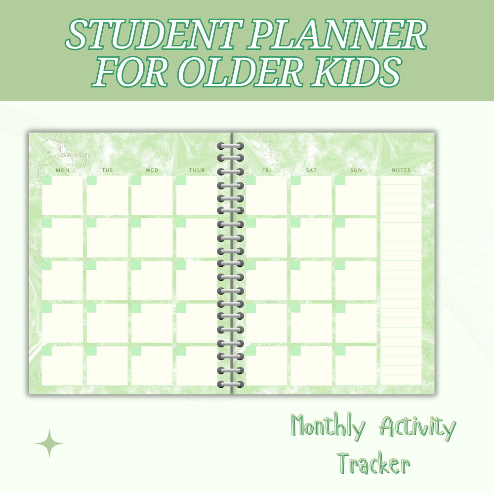 Older Kids Student Planner Green Design PDF