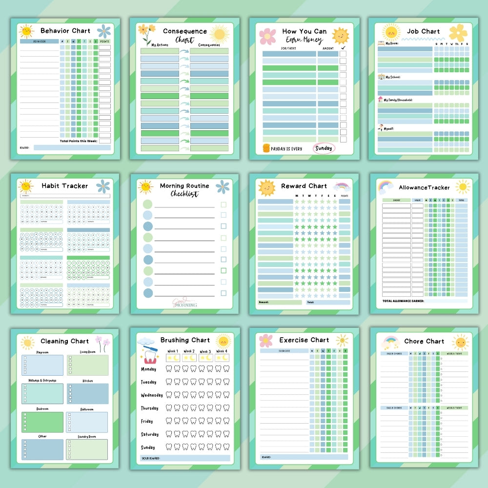 Green Kids Chore Chart – Fun Printable PLR Templates