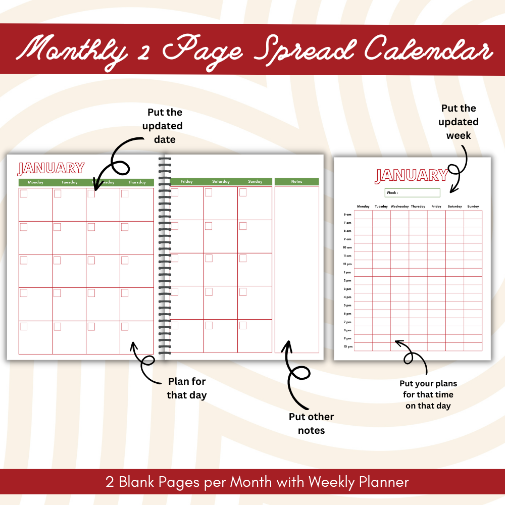 Red & Green Party Christmas Planner Printable PDF