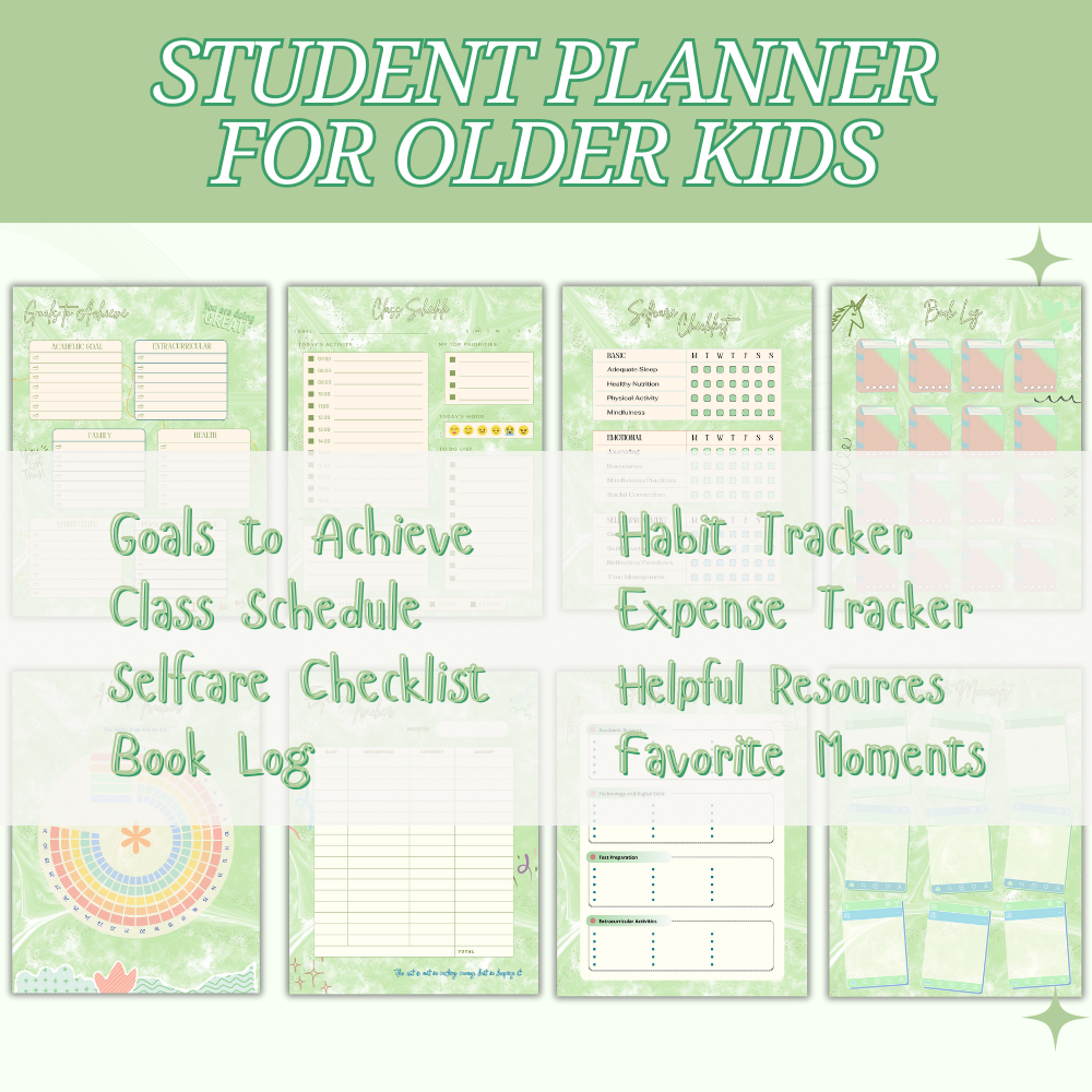 Older Kids Student Planner Green Design PDF
