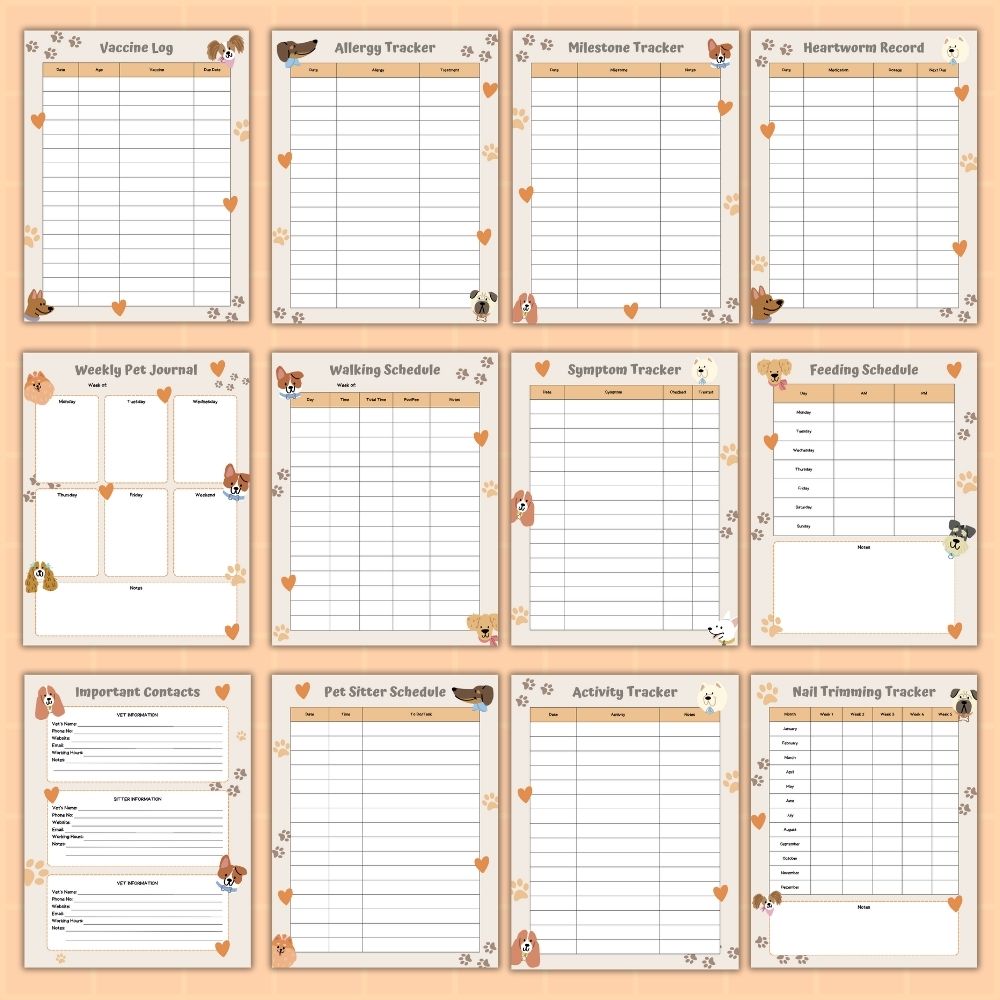 PLR Dog Care Planner | Editable Pet Health & Training Templates