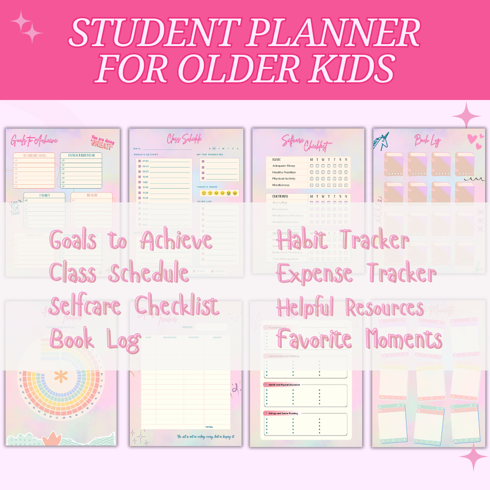 Older Kids Student Planner Pink Design PDF
