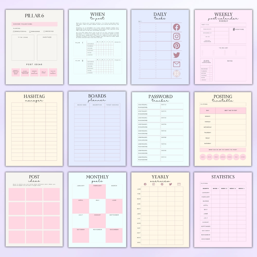 PLR Social Media Planner | Colorful Editable Marketing Templates
