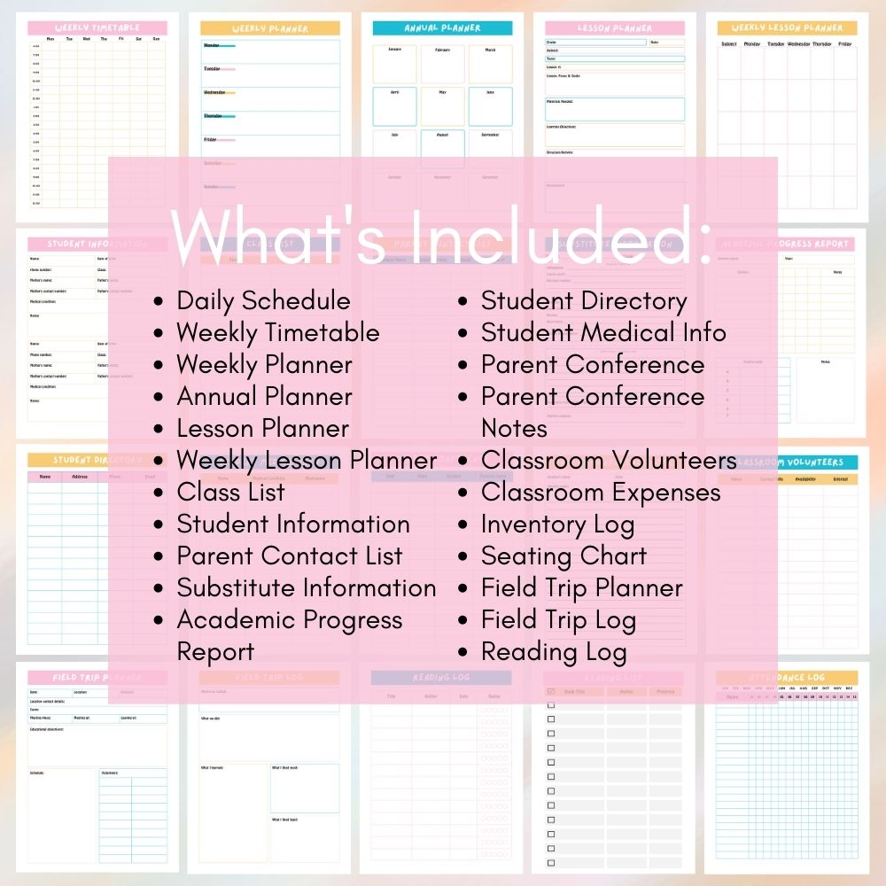 Multi Color Teacher Planner