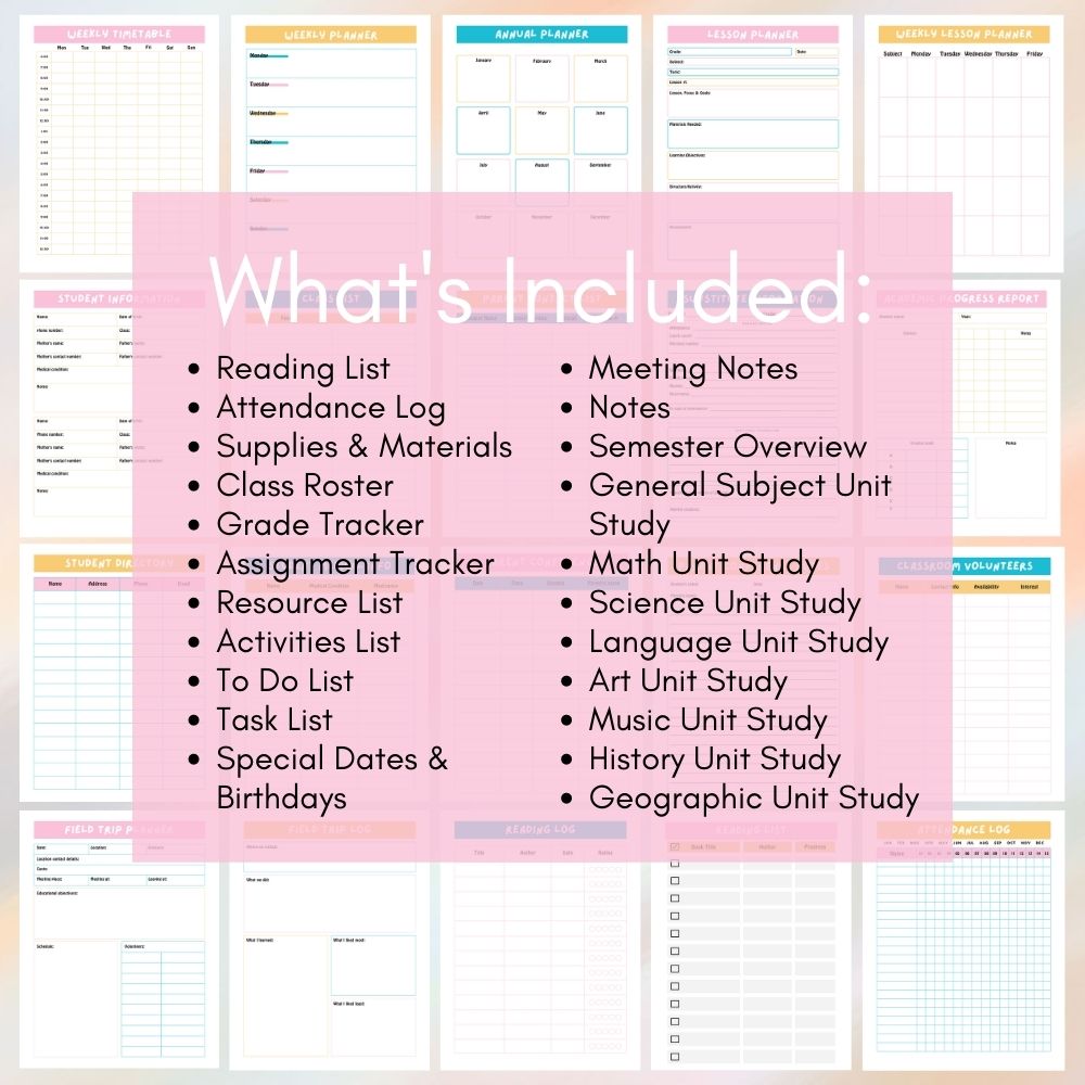 Multi Color Teacher Planner