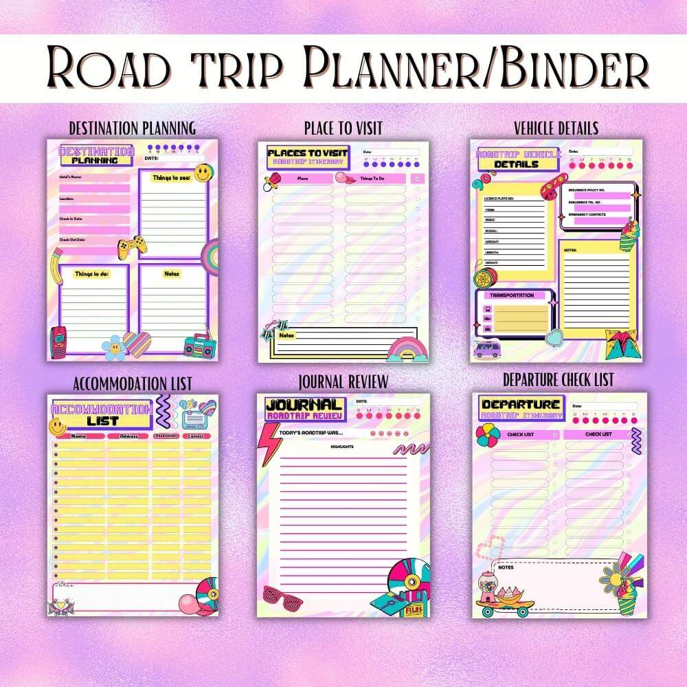 90’s Theme Road Trip Planner | Fun Retro & Organized Travel