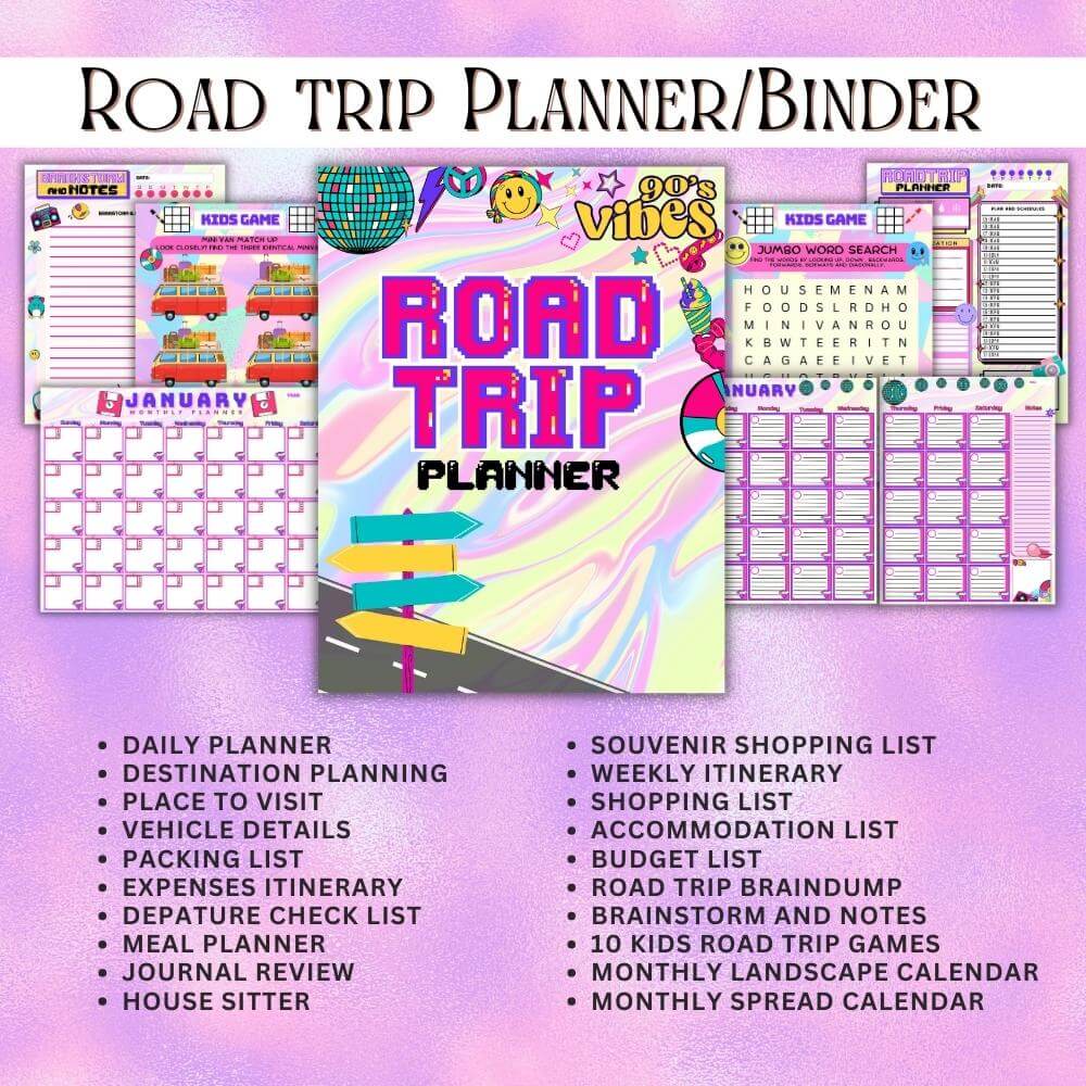 90’s Theme Road Trip Planner | Fun Retro & Organized Travel