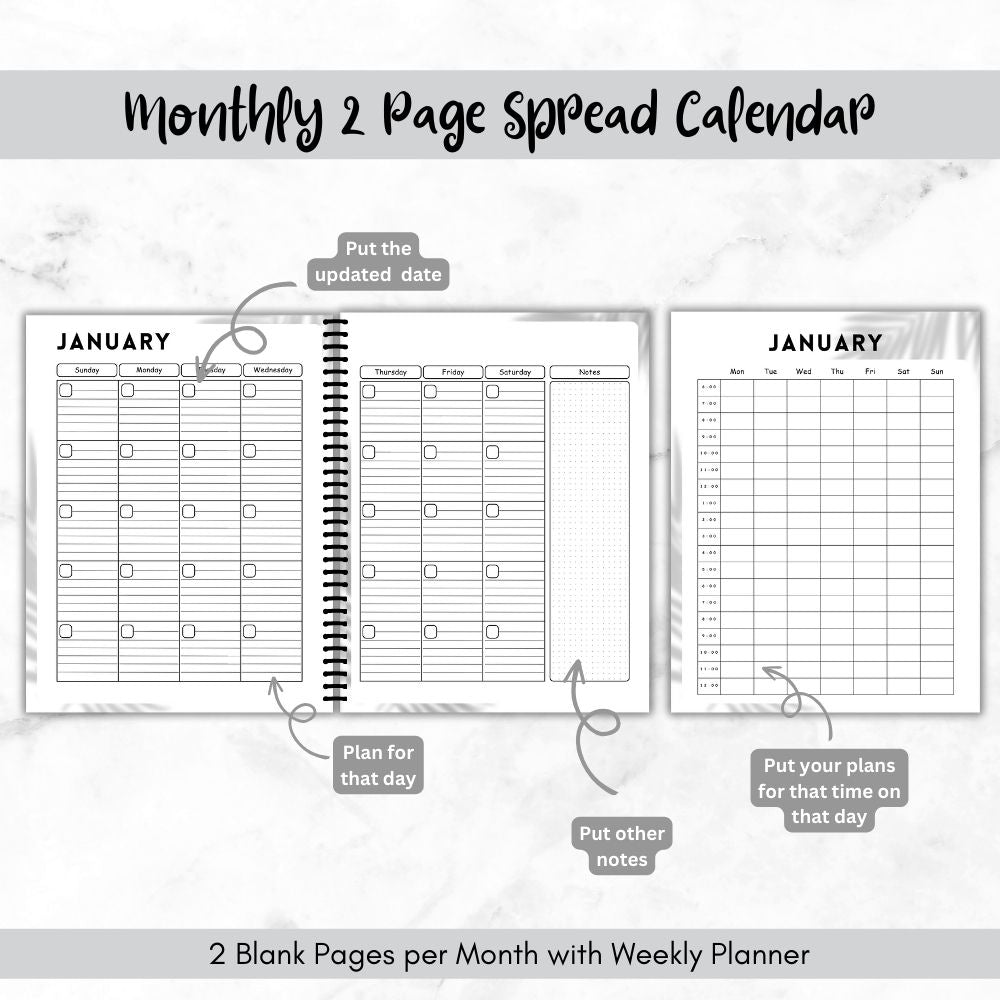 PLR Black & White Bullet Planner & Trackers | Editable Productivity Templates
