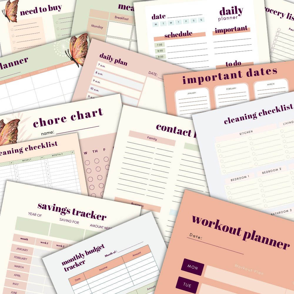 PLR Busy Mom Planner | Butterfly Design Editable Templates