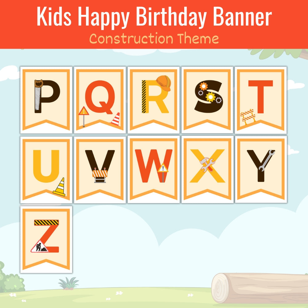 Kids Construction Theme Birthday Banner