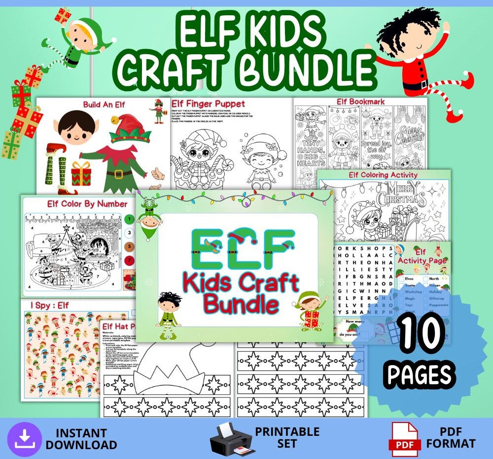 Printable Elf Kid Craft Bundle – 10 Fun Holiday Pages