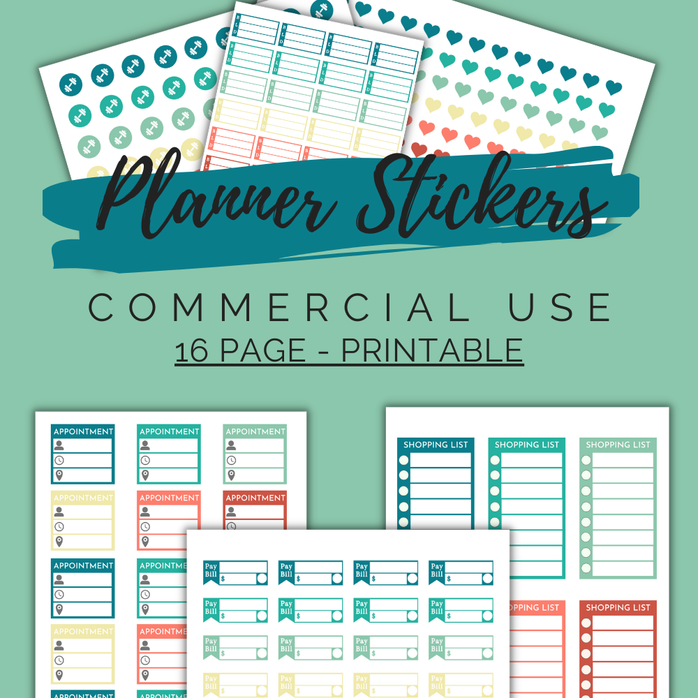 Green Planner Stickers – 16 Page Printable Pack