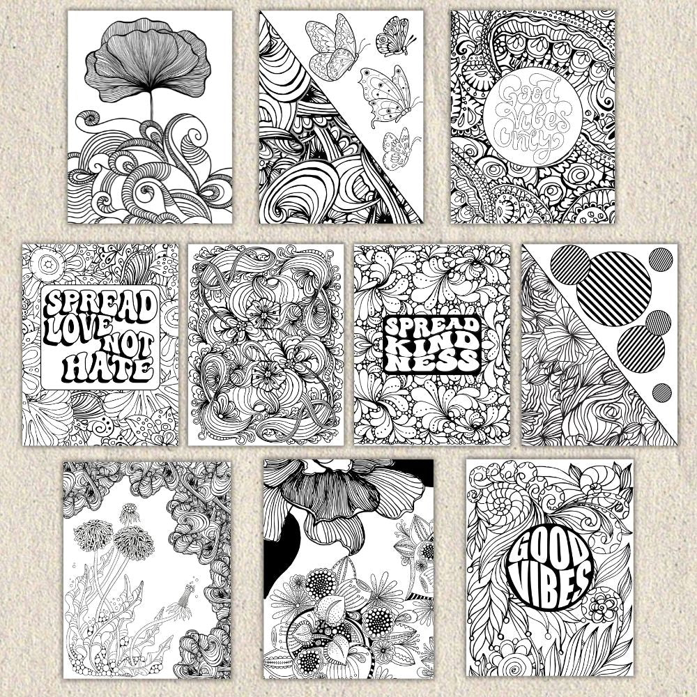 Adult Coloring Pages - Good Vibes Quotes (10 Pack)