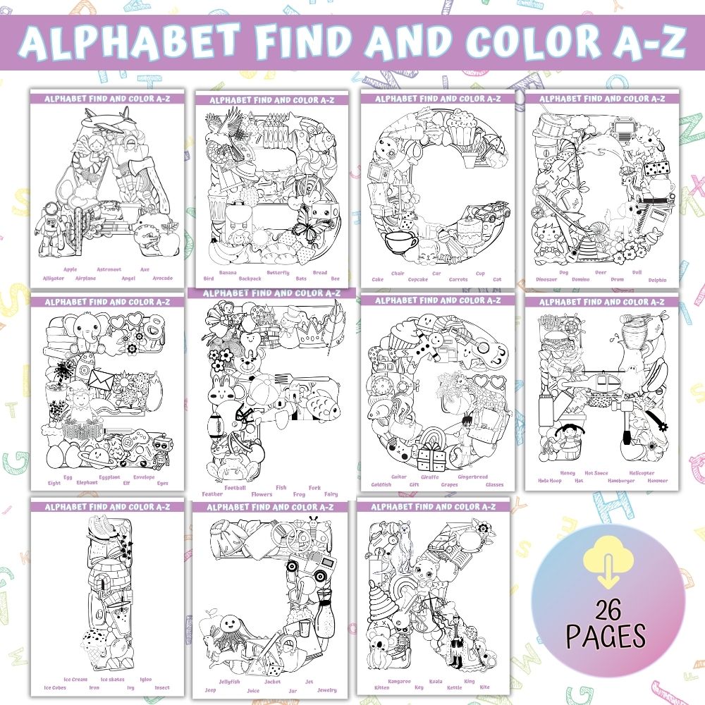 Alphabet Find & Color A–Z – 26 Printable Pages