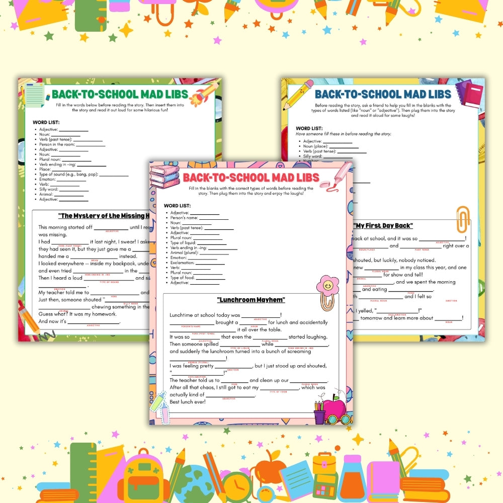 Back to School Mad Libs Printable Games