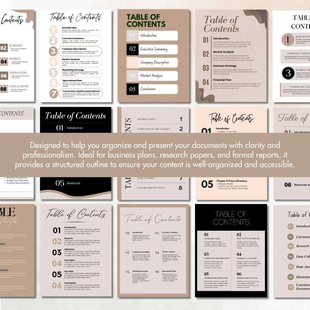 Beige Table of Content Pages Canva Templates