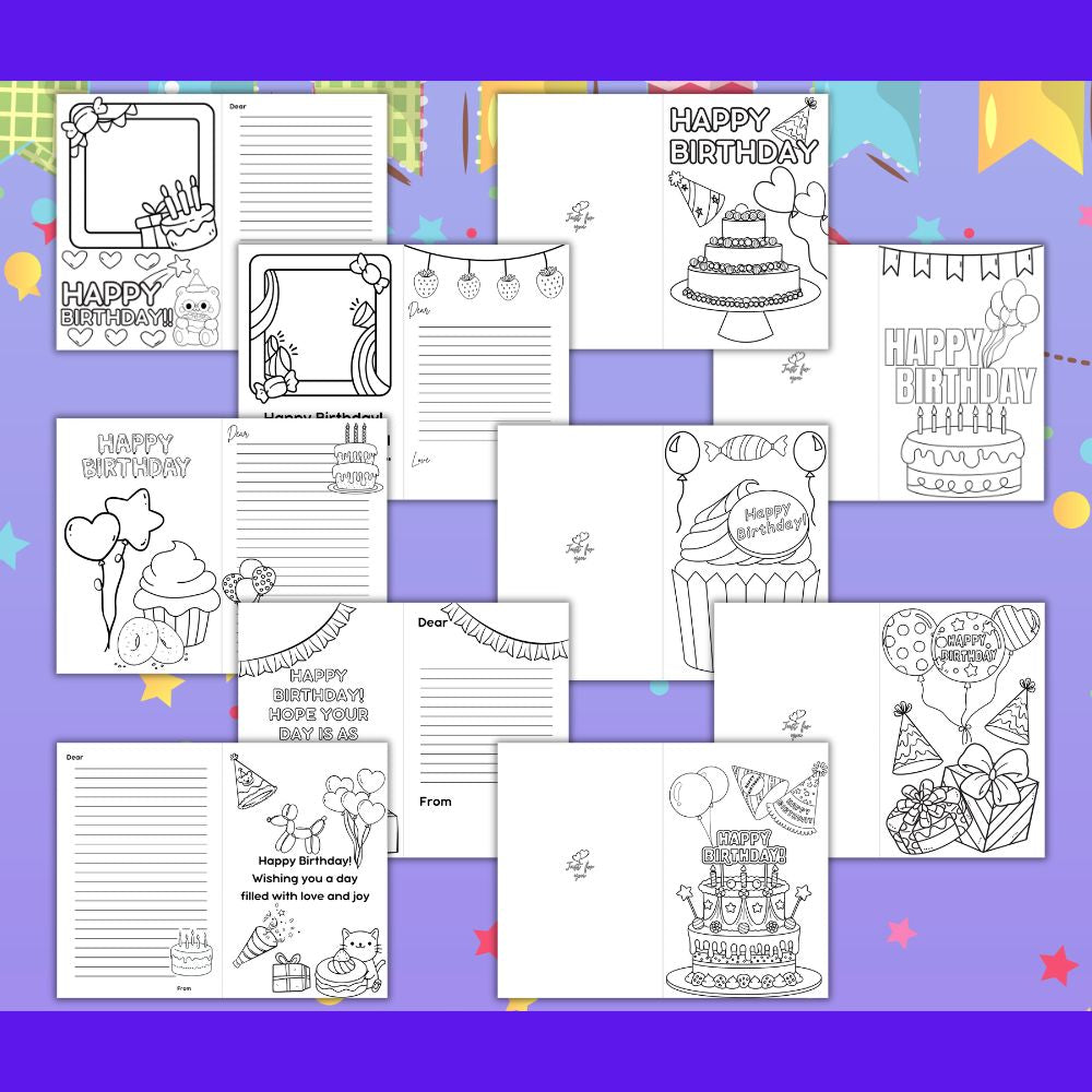 Printable Birthday Cards to Color & Fold – 10 Fun Designs