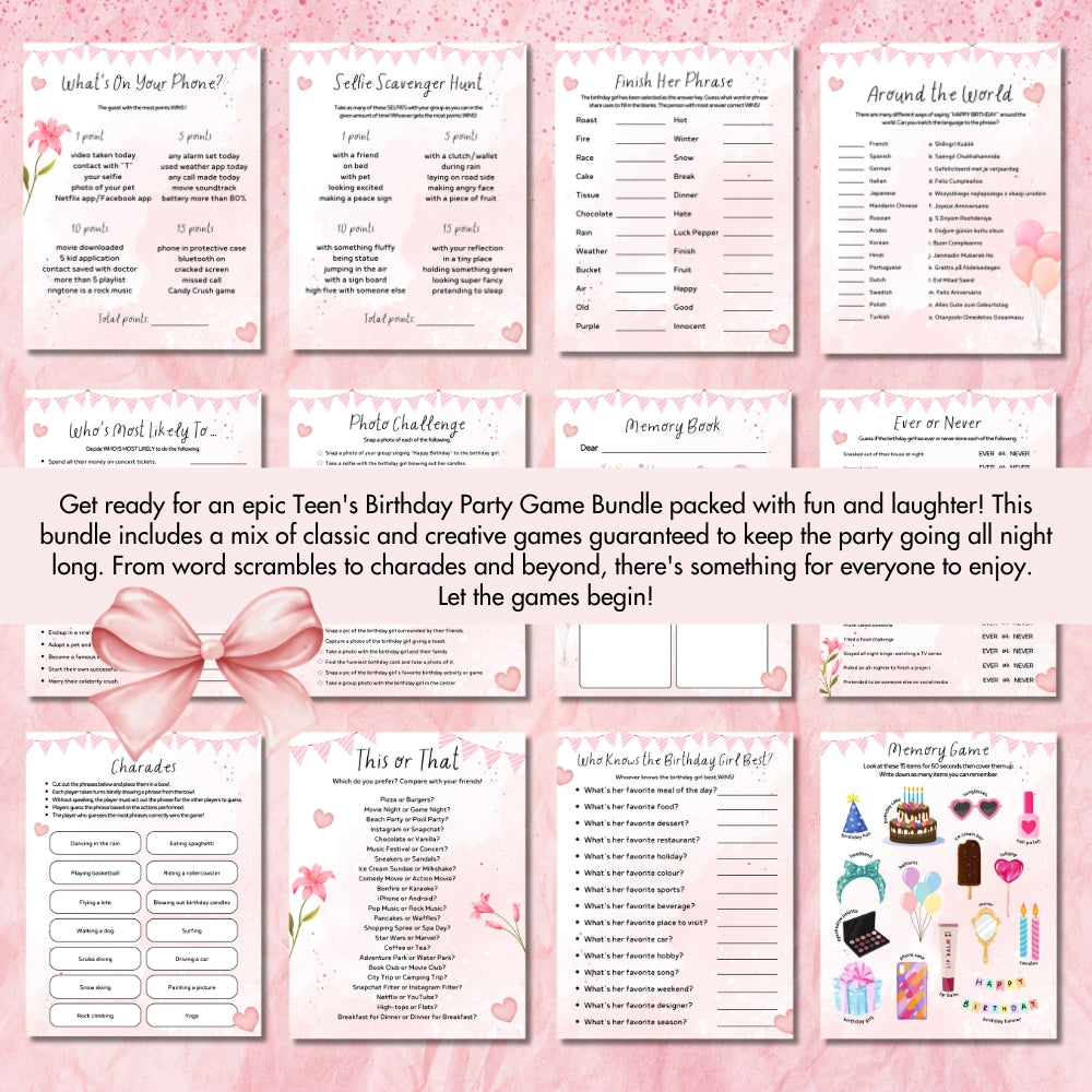 Teen Birthday Party Game Bundle – 19 Fun Printables