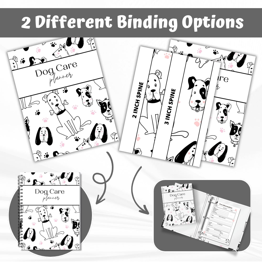 PLR Dog Care Planner | Black & White Editable Pet Organizer