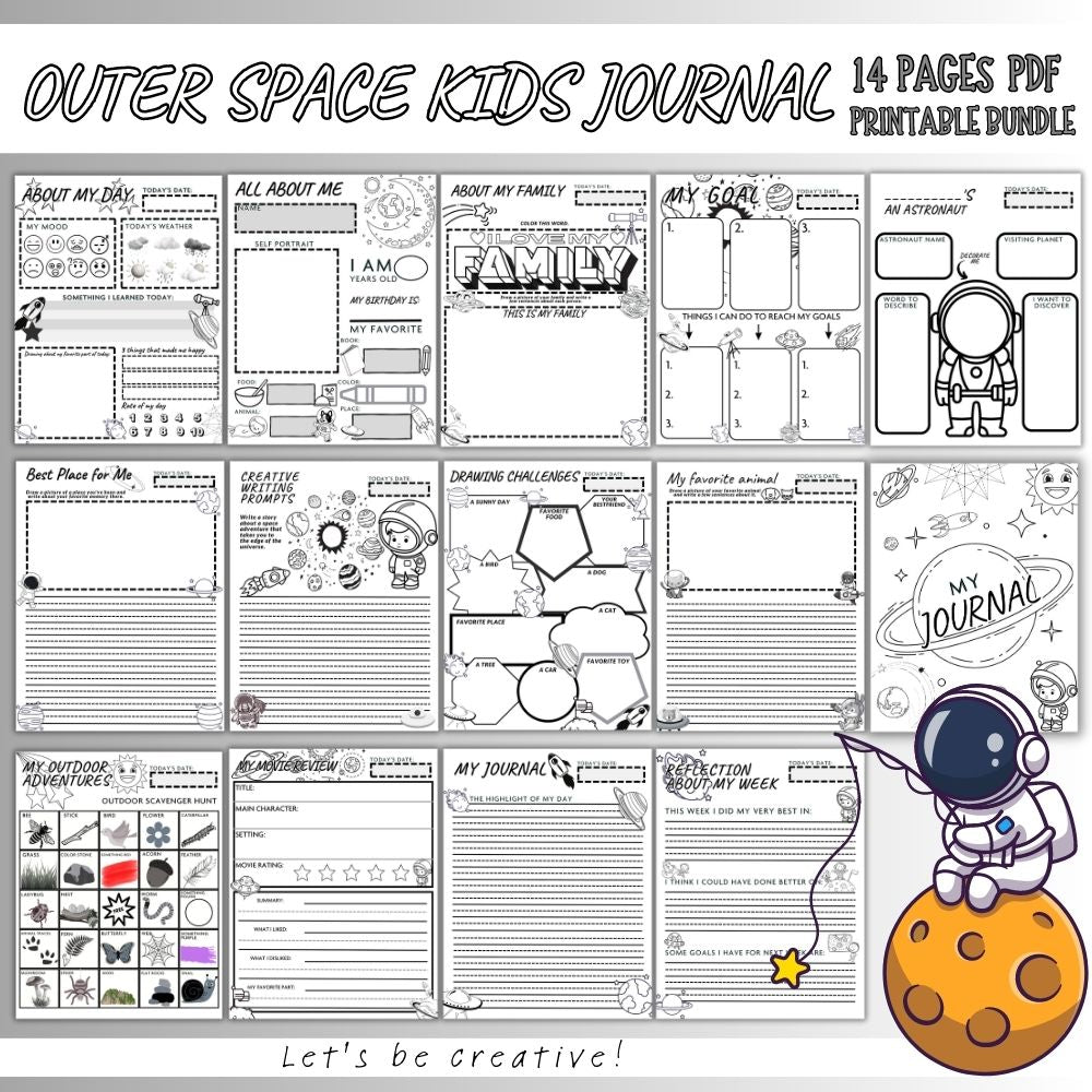 Kids Space Journal – Black & White Printable PLR