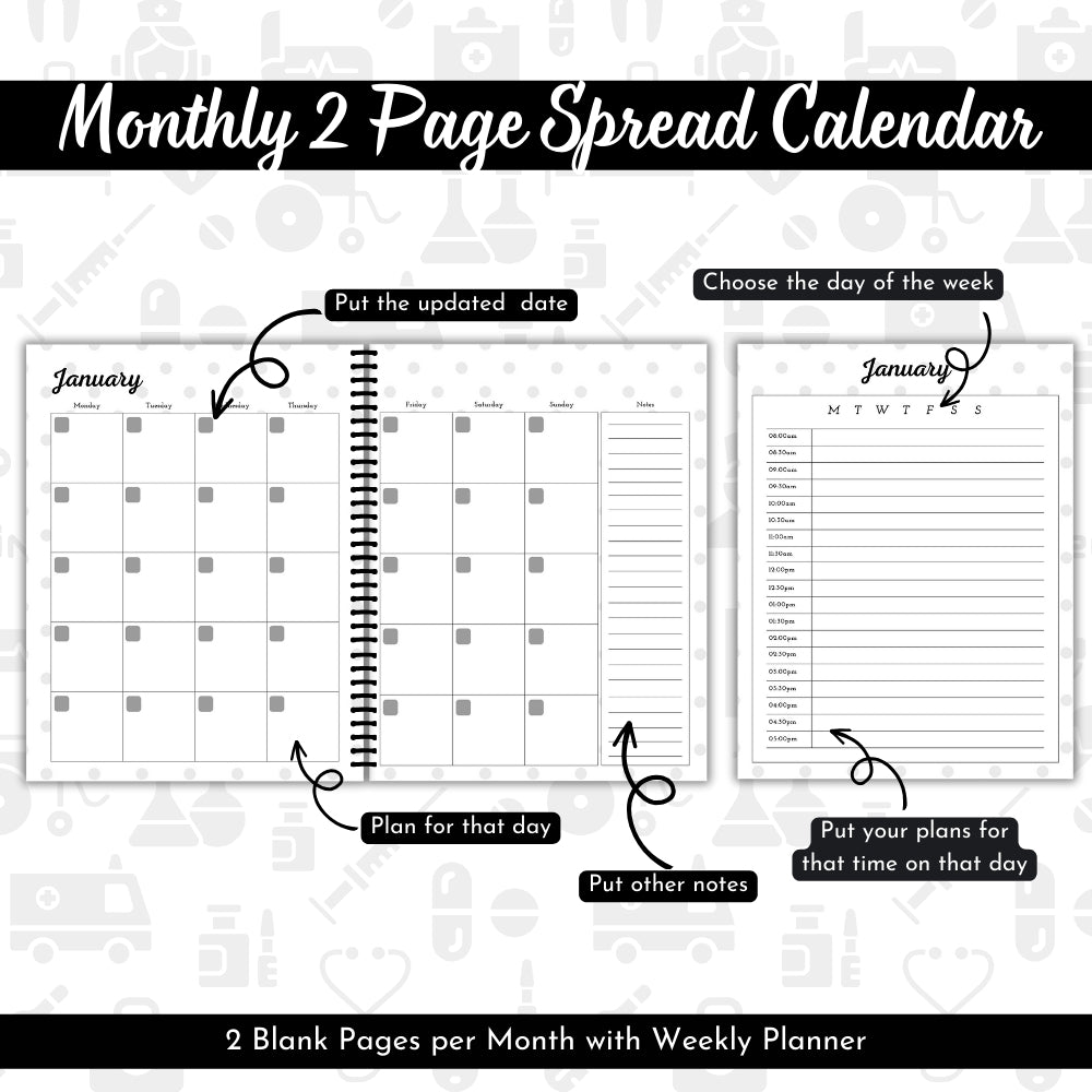 PLR Black & White Healthcare Worker/Nurse Planner | Editable Templates