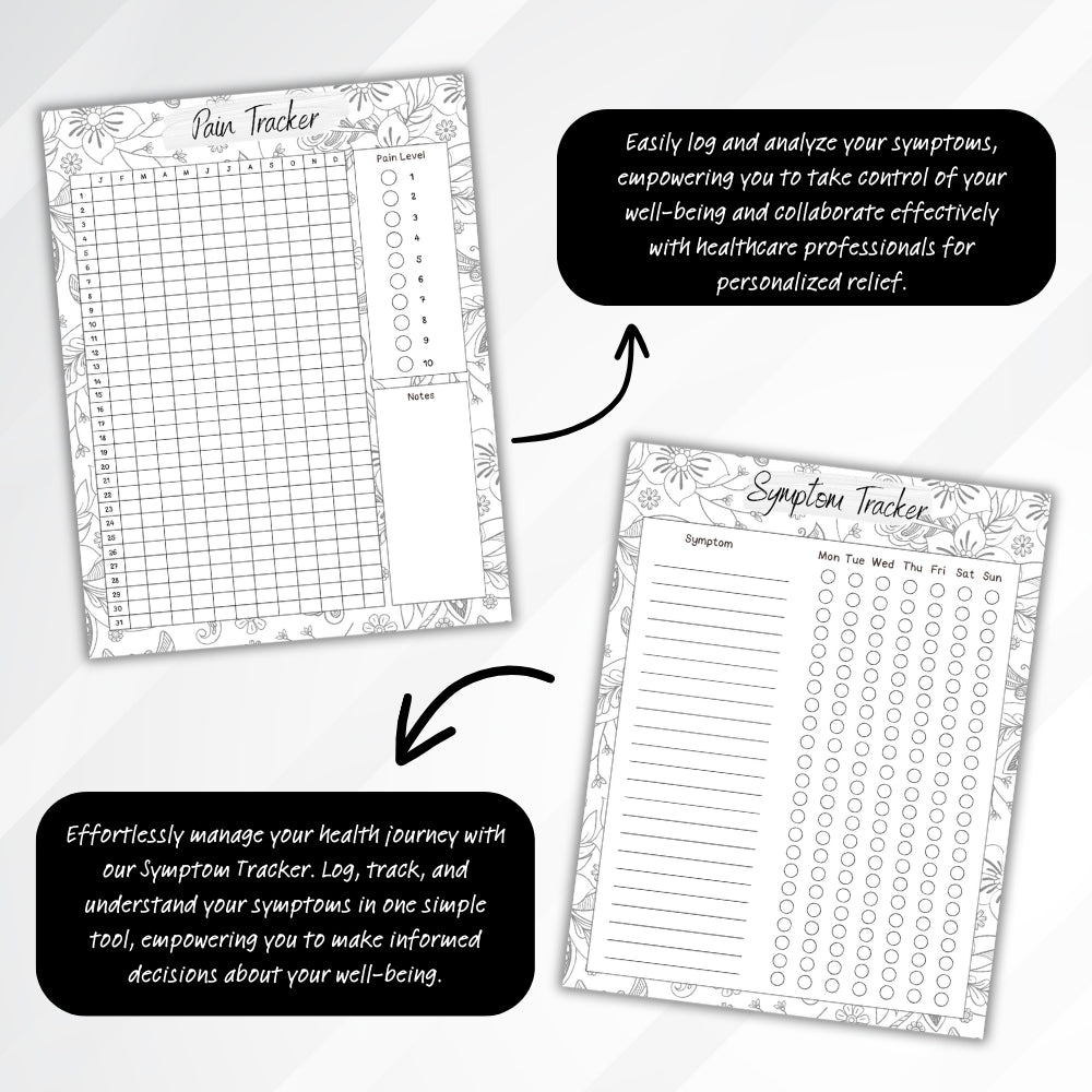 PLR Black and White Pain Management Tracker Journal | Journals for pain tracking | My Store