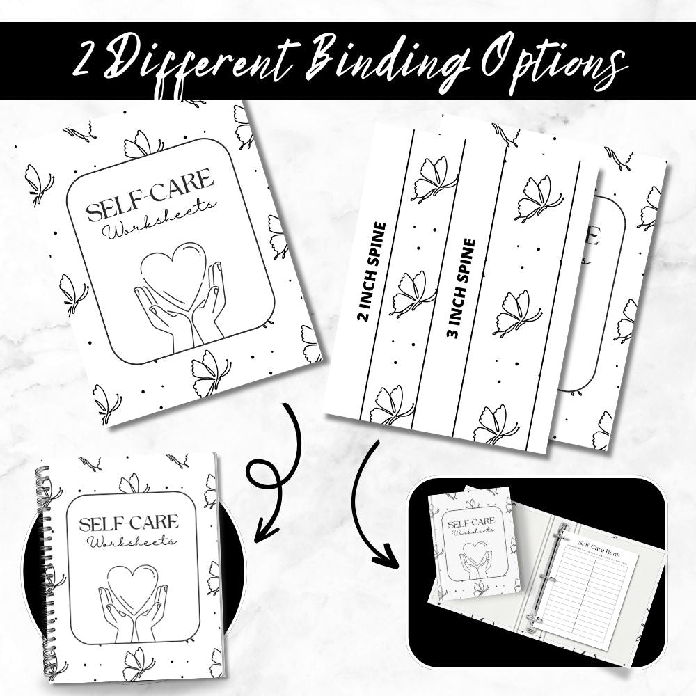 PLR Black and White Self-Care Worksheet Set | Journals for wellness | My Store