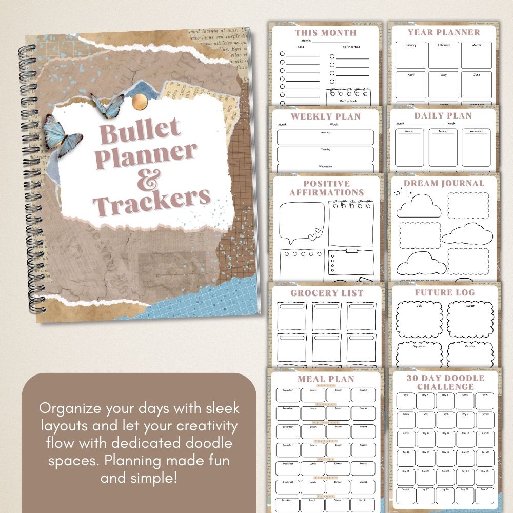 PLR Blue Bullet Planners & Trackers | Editable Productivity Templates