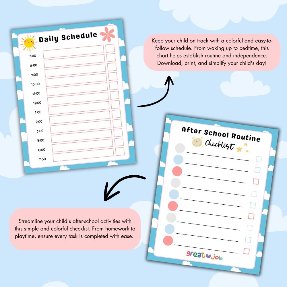 Blue Kids Chore Chart Bundle – 28 Printables
