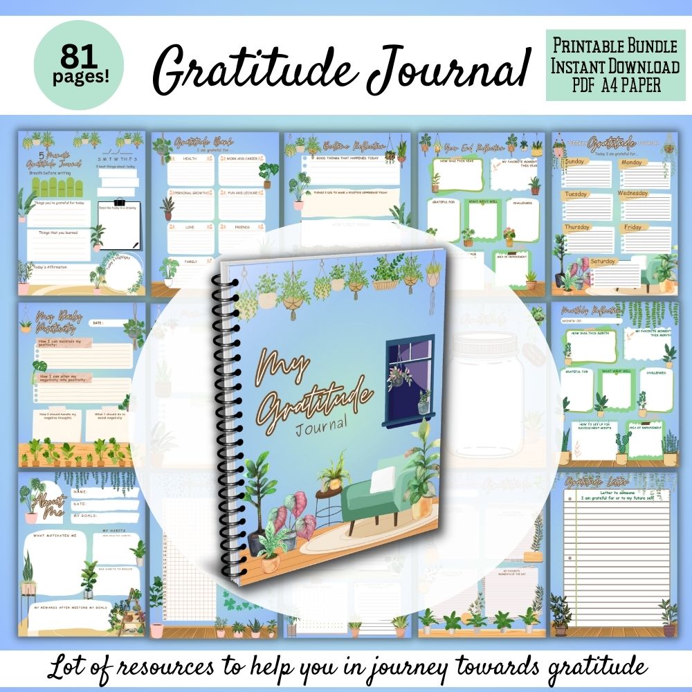 PLR Blue Gratitude Journal | Journals for positivity | My Store