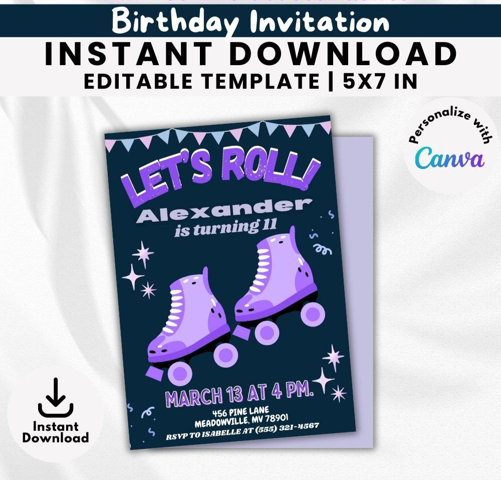 Boy Roller Skating Birthday Invitation Template